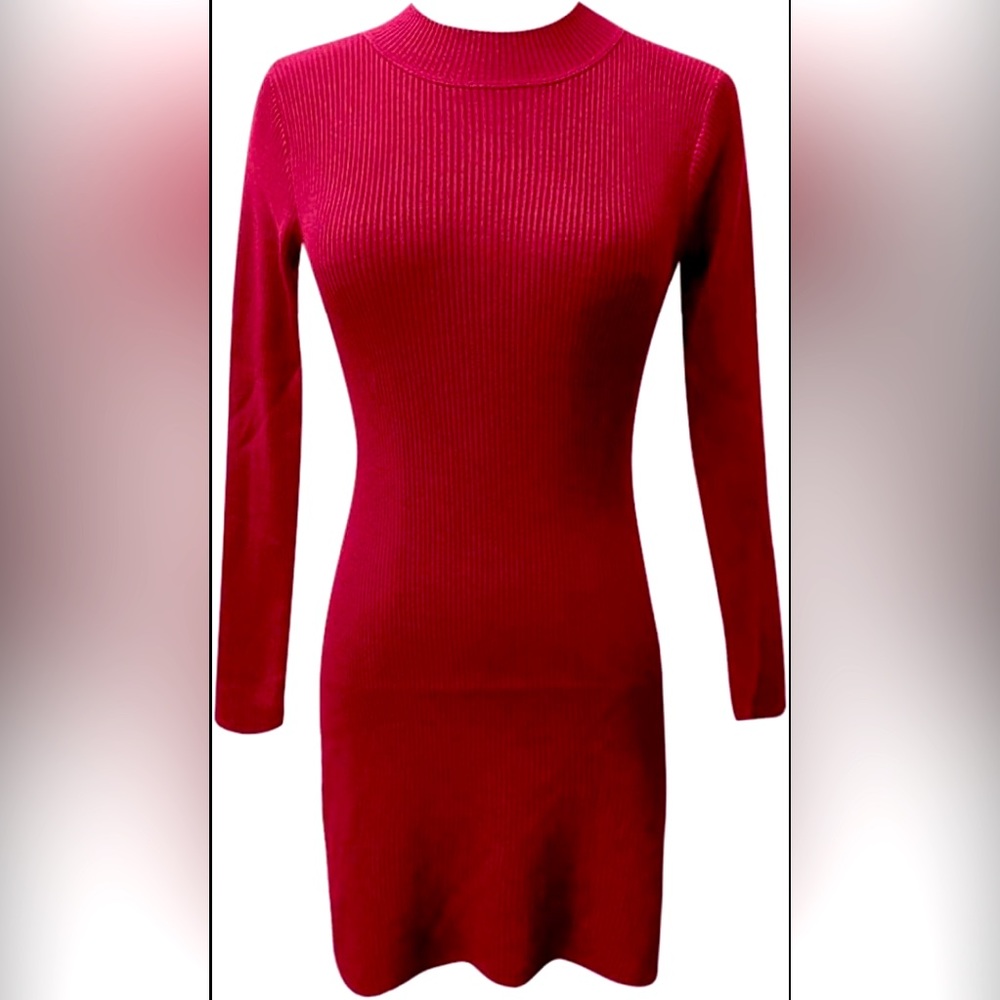 Fashion Nova Mockneck Ribbed Bodycon Midi Long Sleeve Festive Sweater Dresss